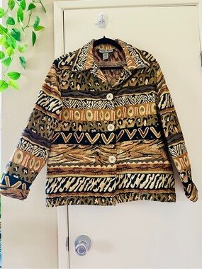 VTG Indigo Moon Tapestry Jacket Tribal Print Size Small